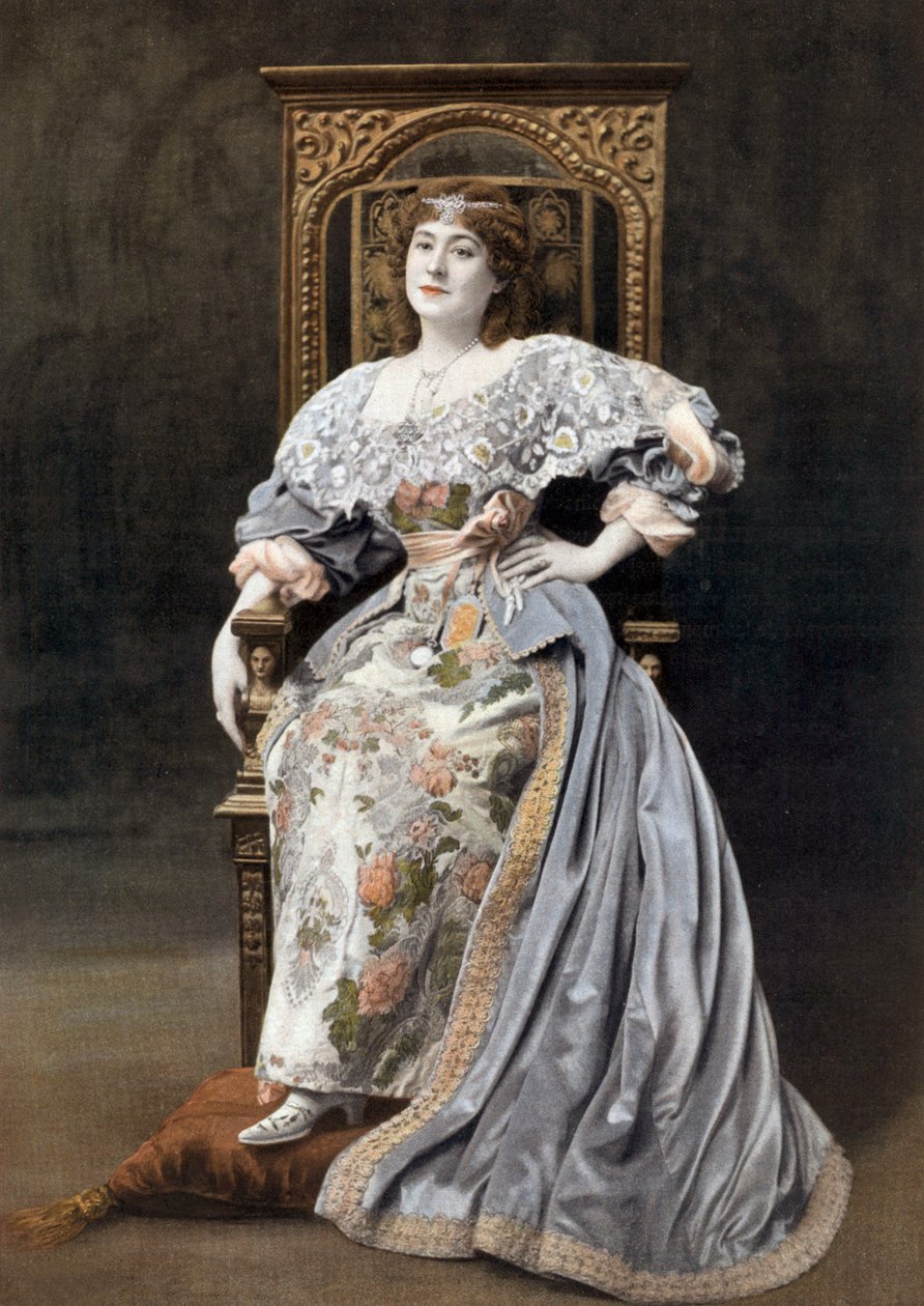 Den franske komikeren Julia Bartet (1854-1941) som Marion de Lorme i skuespillet "Marion de Lorme" på Comedie Francaise, Paris, foto av Cheri Rousseau fra den franske avisen "Le Theatre" 1. juli av Cheri Rousseau