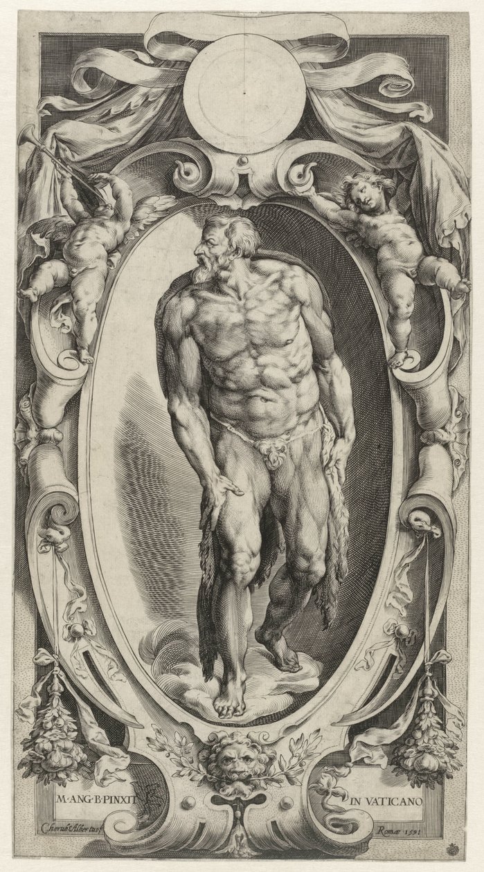 Døperen Johannes i kartusj Figurer fra den siste dommen i Det sixtinske kapell (serietittel) av Cherubino Alberti