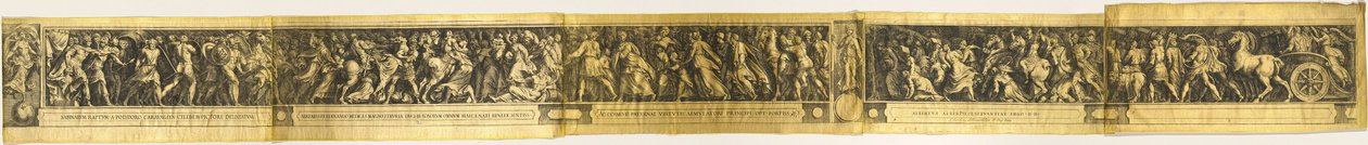 Voldtekten av sabinskvinnene og to keiseres triumf av Cherubino Alberti after Polidoro da Caravaggio