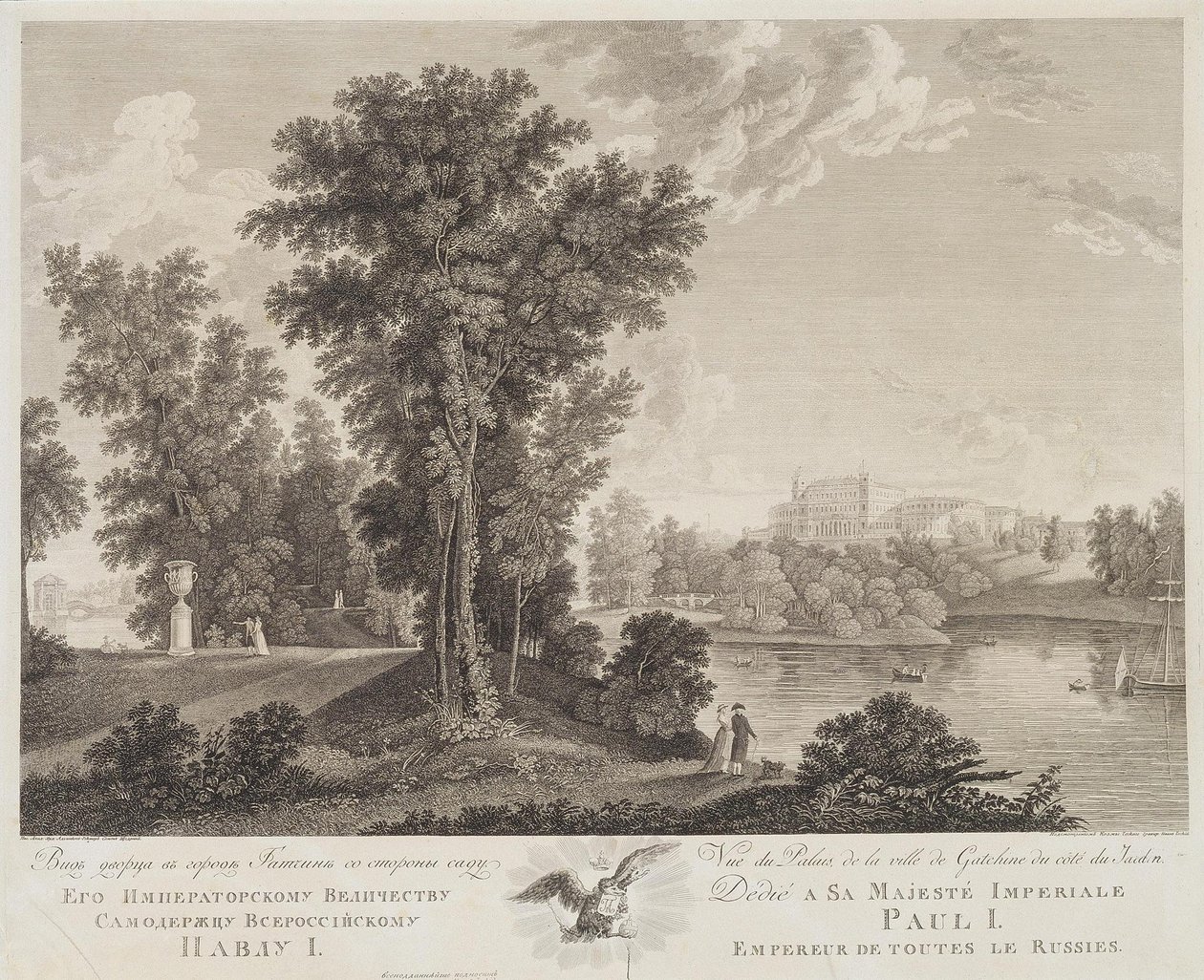 Utsikt over palasset i Gatchina fra parken, 1799-1800 av Chessky