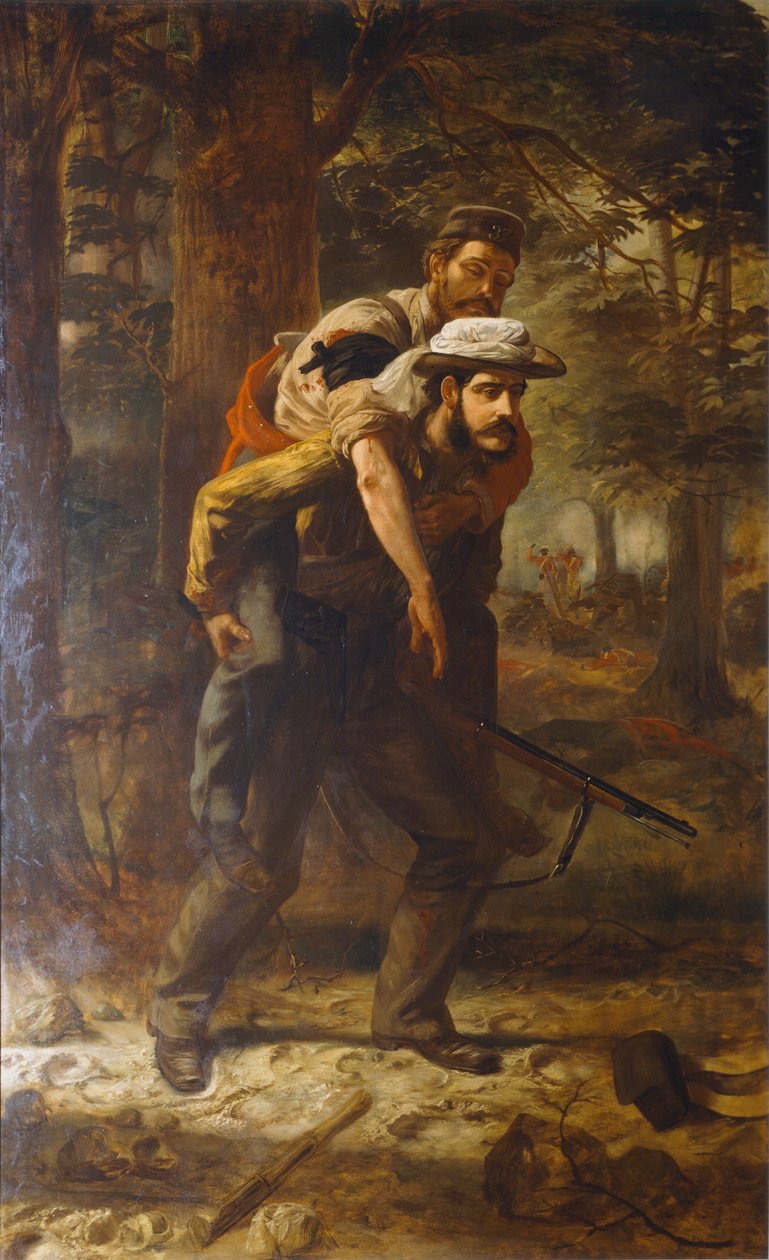 Ross Lewis Mangles (1833-1905) reddet en såret soldat fra det 37. regiment under det indiske mytteriet i 1857, 1859-62 av Chevalier Louis William Desanges