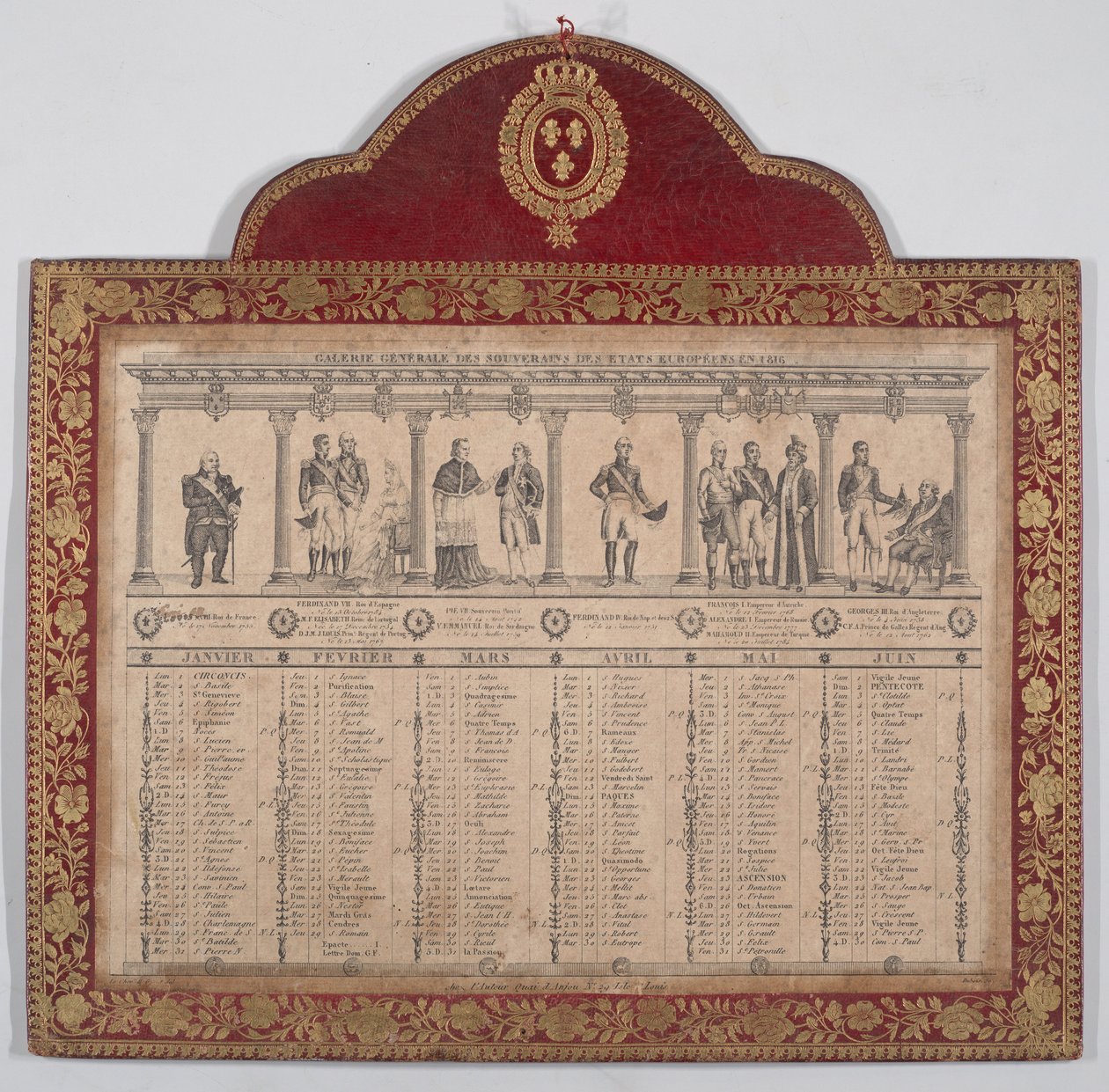 Fransk kalender for året 1816 General Gallery of the Sovereigns of European States, 1816 av Chevalier Henry Guillot