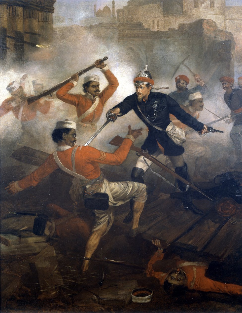 Løytnant William Alexander Kerr (1832-1919) tjente Victoria Cross under det indiske mytteriet, juli 1857, ca. 1860 (olje på lerret) av Chevalier Louis William Desanges