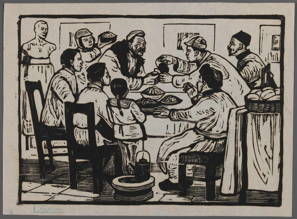 La oss ta en drink for å feire nyttårsaften, ca. 1945 (tresnitt) av Chi Kwei Sung