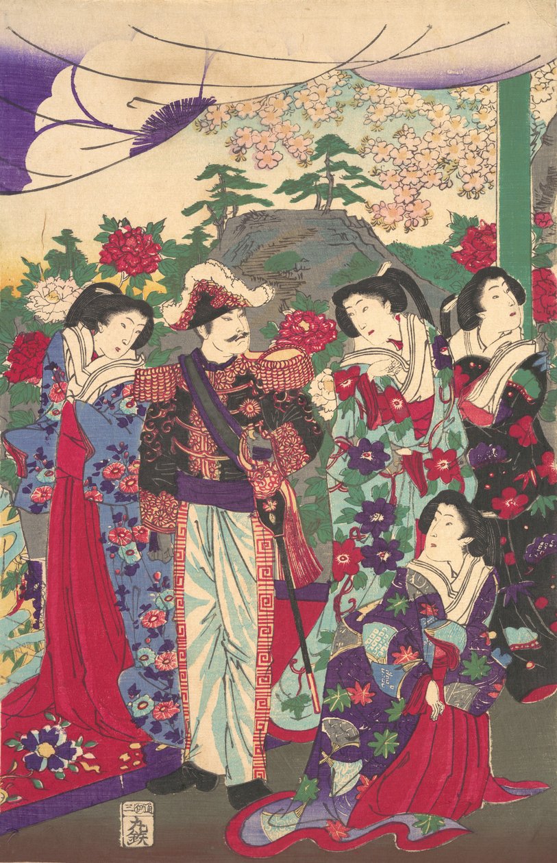 Keiser blant hoffdamer, ca. 1880., ca. 1880. av Chikanobu Yoshu