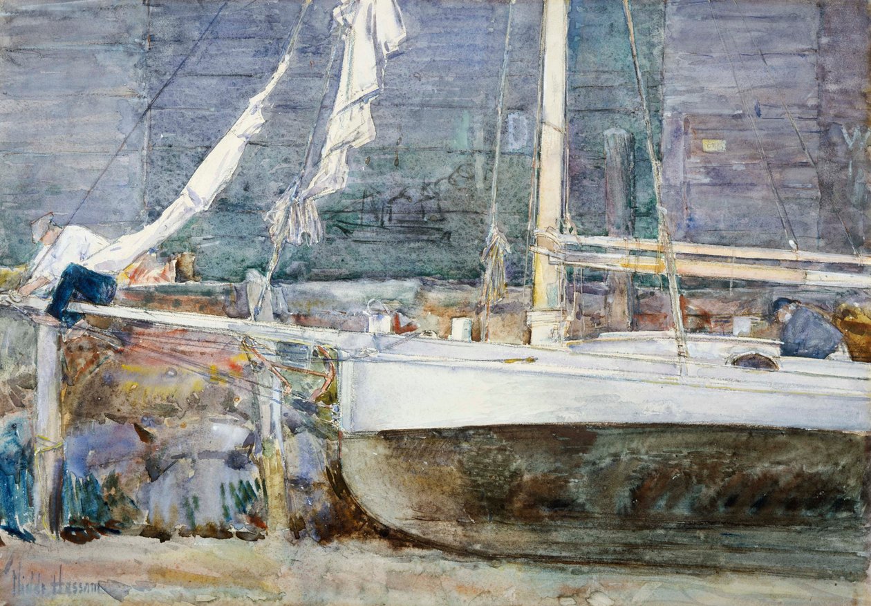 Drydock, Gloucester av Childe Hassam