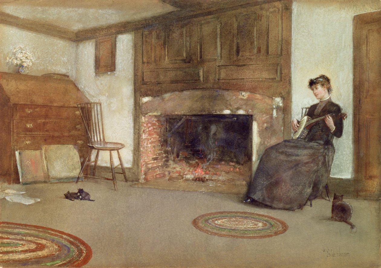 A Familiar Tune, ca. 1880 (akvarell på papir) av Childe Frederick Hassam