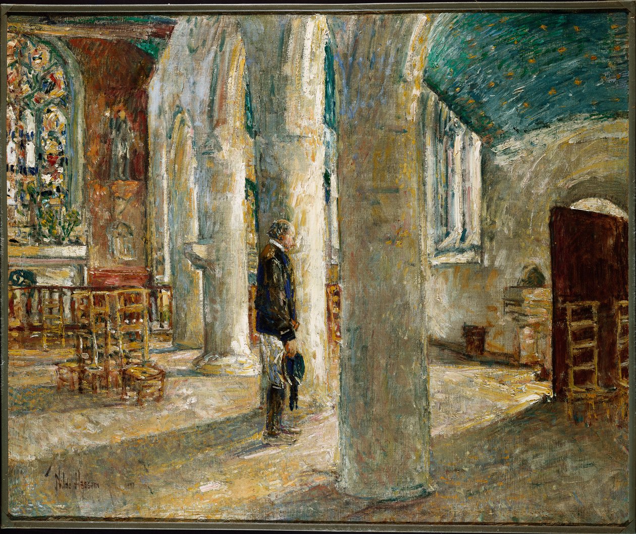 Kirkens interiør, Bretagne av Childe Frederick Hassam