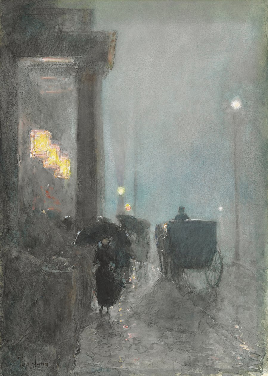Fifth Avenue, Evening, ca. 1890-93 (akvarell, gouache og pastell på papir) av Childe Frederick Hassam