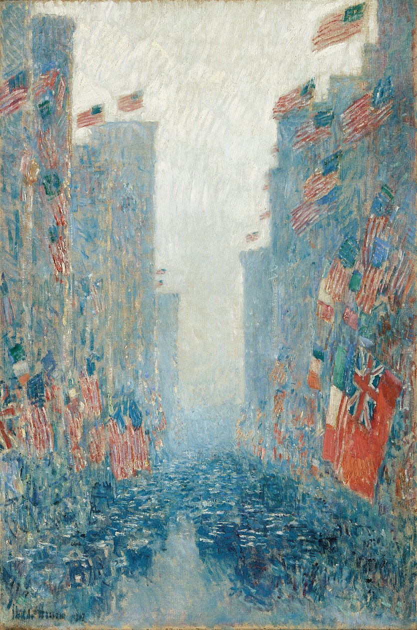 Flagg, ettermiddag på Avenue av Childe Frederick Hassam