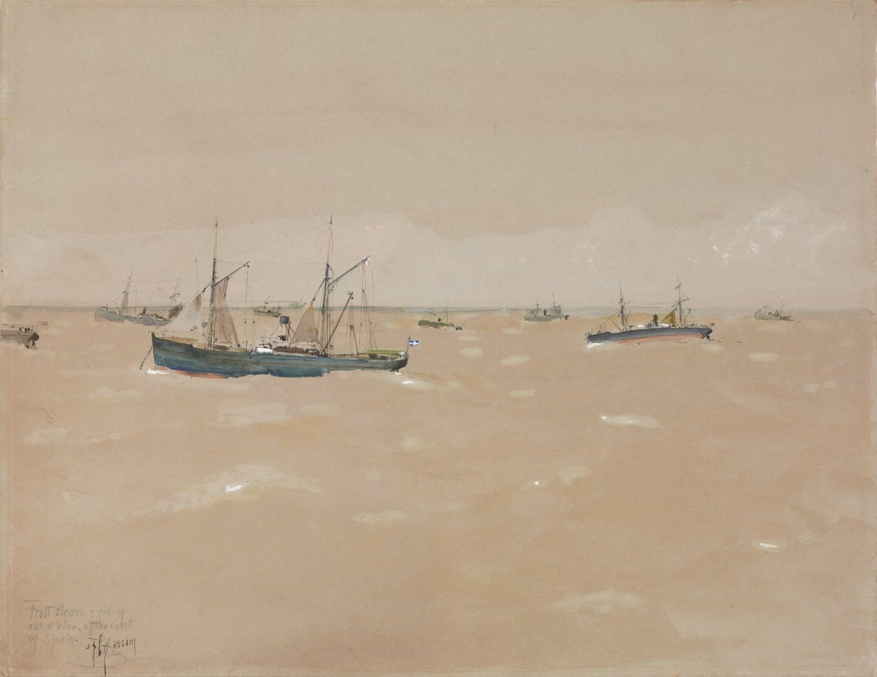 Fruktdampere som kjører ut et slag utenfor Spanias kyst av Childe Frederick Hassam