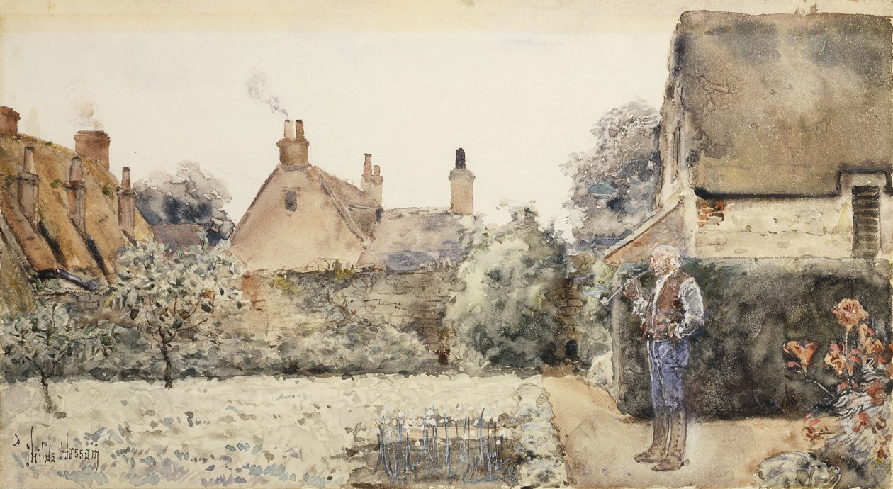 In the Garden, ca. 1889 (akvarell, kinesisk hvit og blyant på papir lagt om bord) av Childe Frederick Hassam