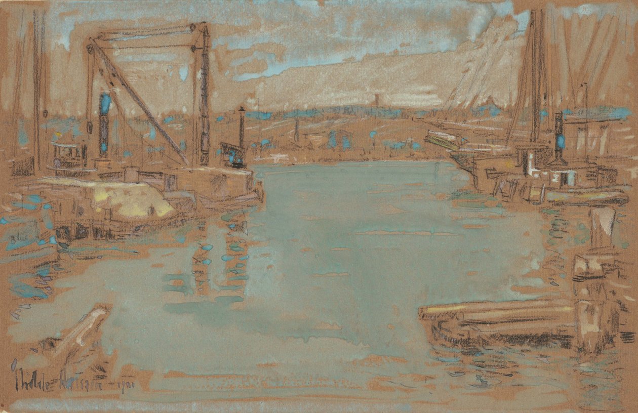 North River Dock, New York av Childe Frederick Hassam