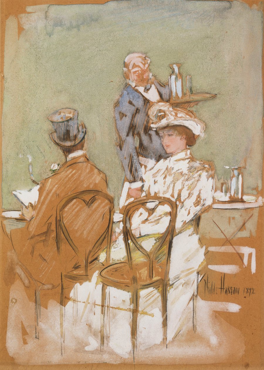 Utenfor kafeen på Grand Boulevard av Childe Frederick Hassam