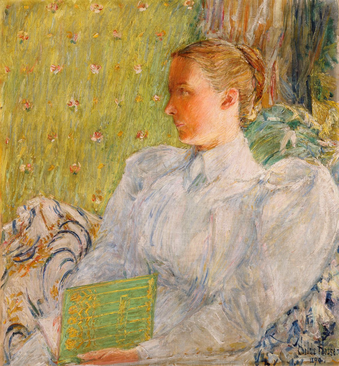 Portrett av Edith Blaney (Mrs. Dwight Blaney) 1894 (olje på lerret) av Childe Frederick Hassam