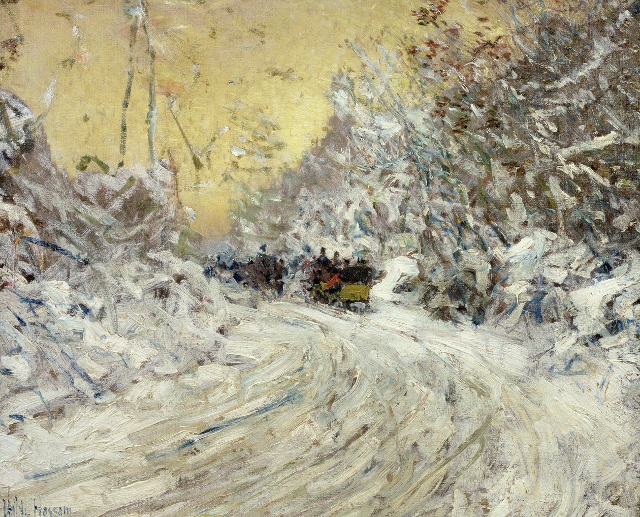 Kanefart i Central Park (olje på lerret) av Childe Frederick Hassam