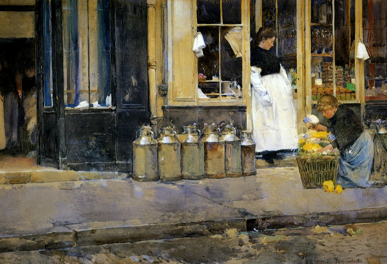 The Milk Churns, ca. 1888 (akvarell på papir) av Childe Frederick Hassam