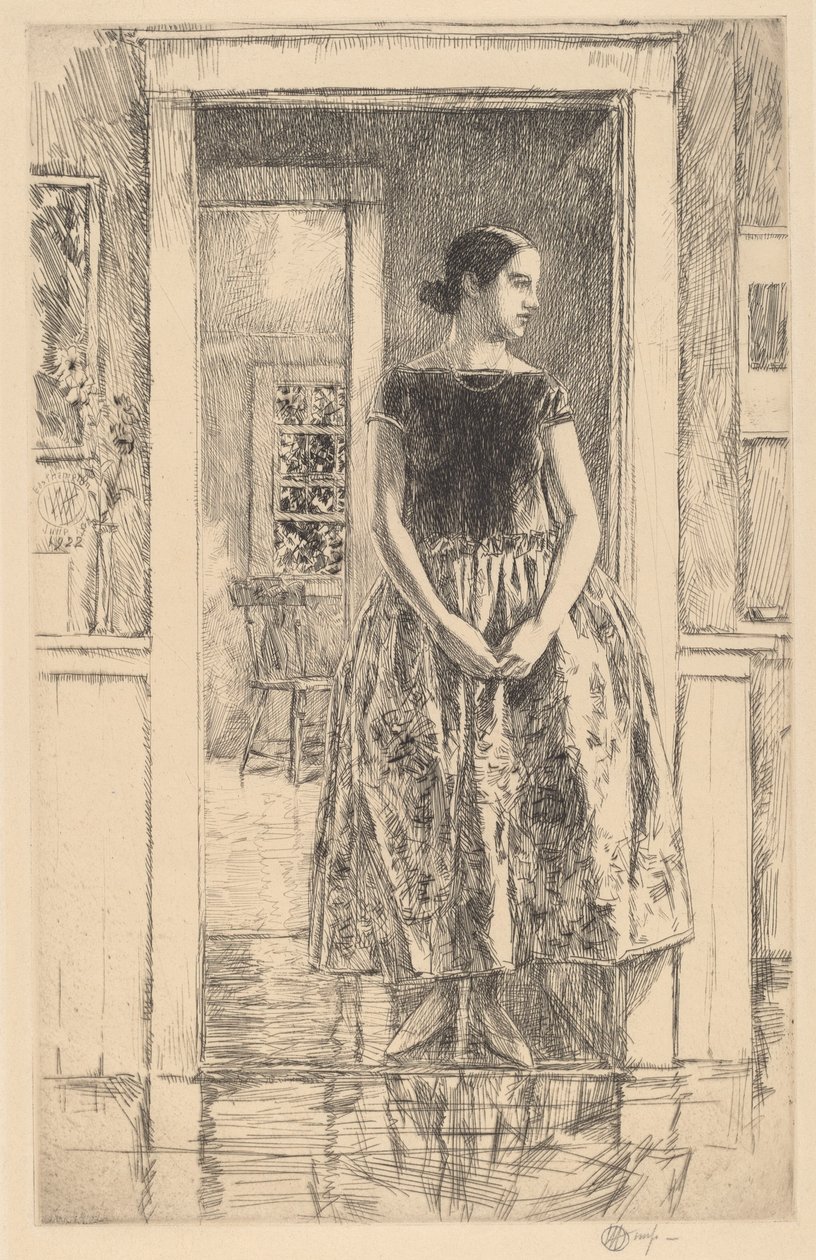 Jente i en moderne kjole av Childe Hassam