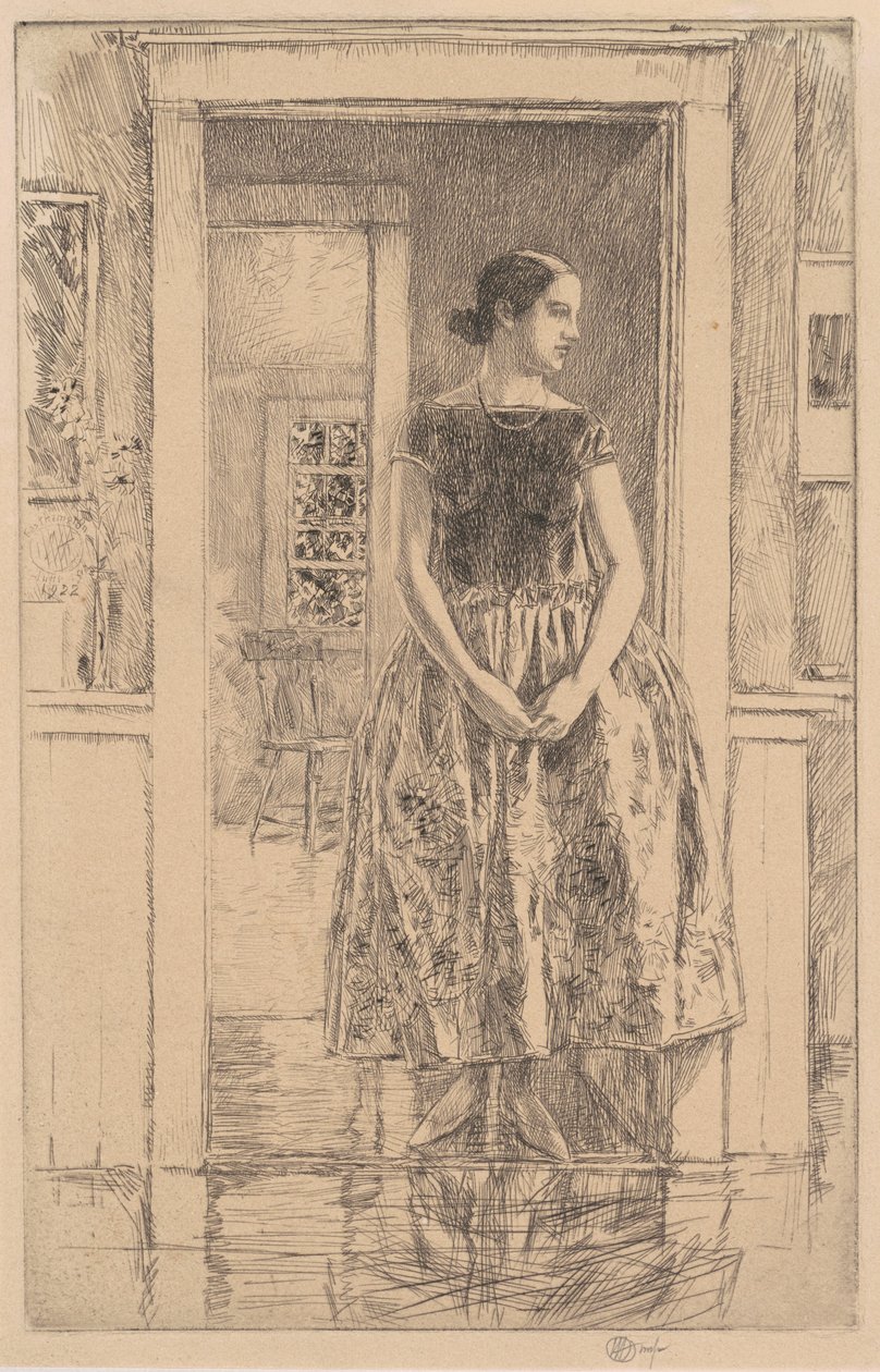 Jente i en moderne kjole av Childe Hassam