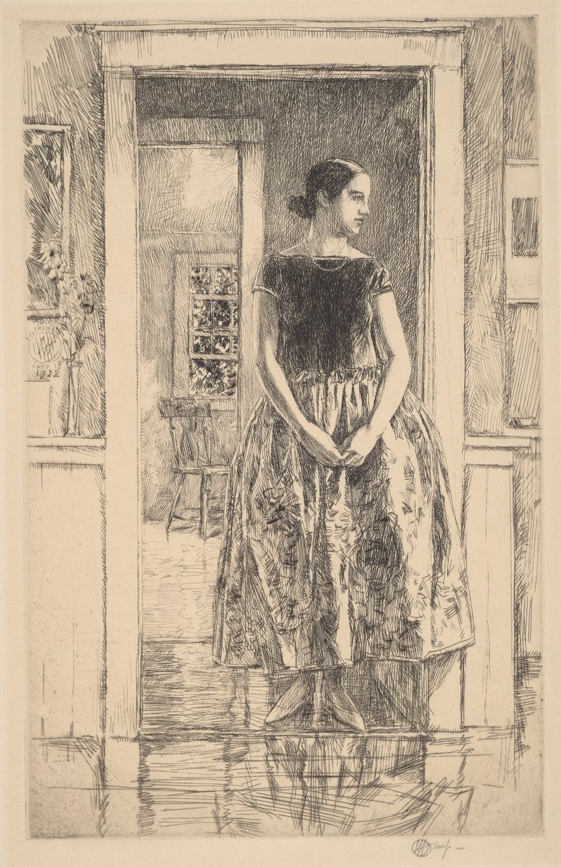 Jente i en moderne kjole av Childe Hassam