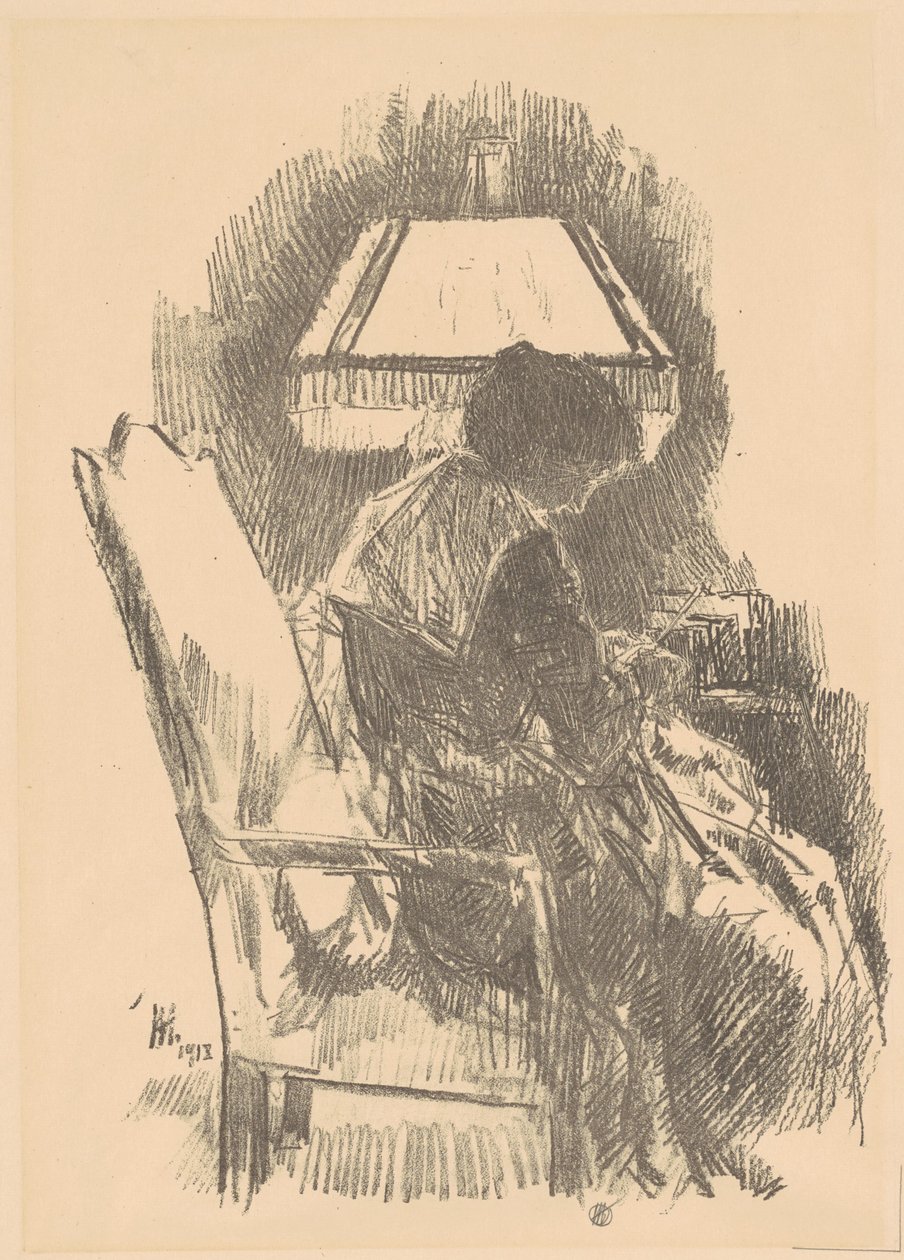 Mrs. Hassam Knitting (stor) av Childe Hassam