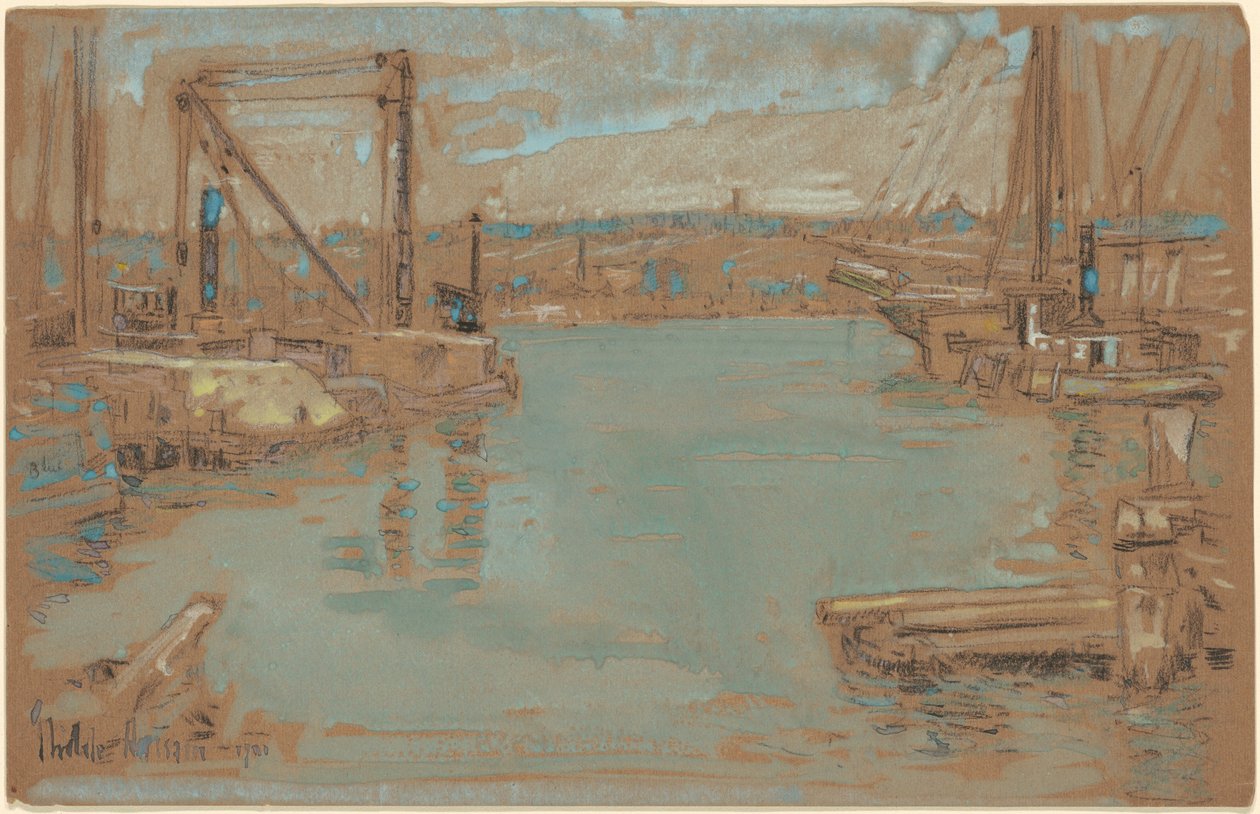 North River Dock, New York av Childe Hassam