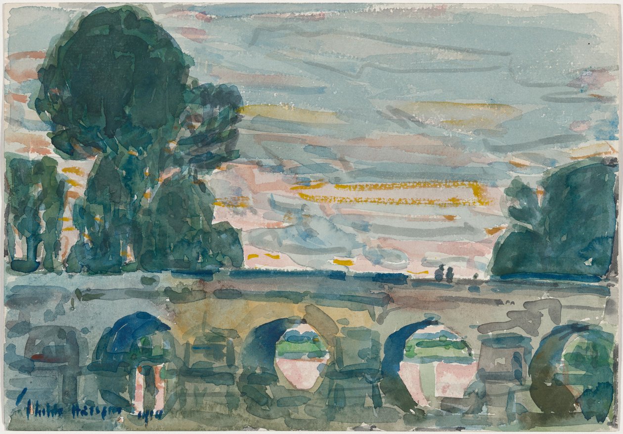 Broen ved Grez, recto av Childe Hassam