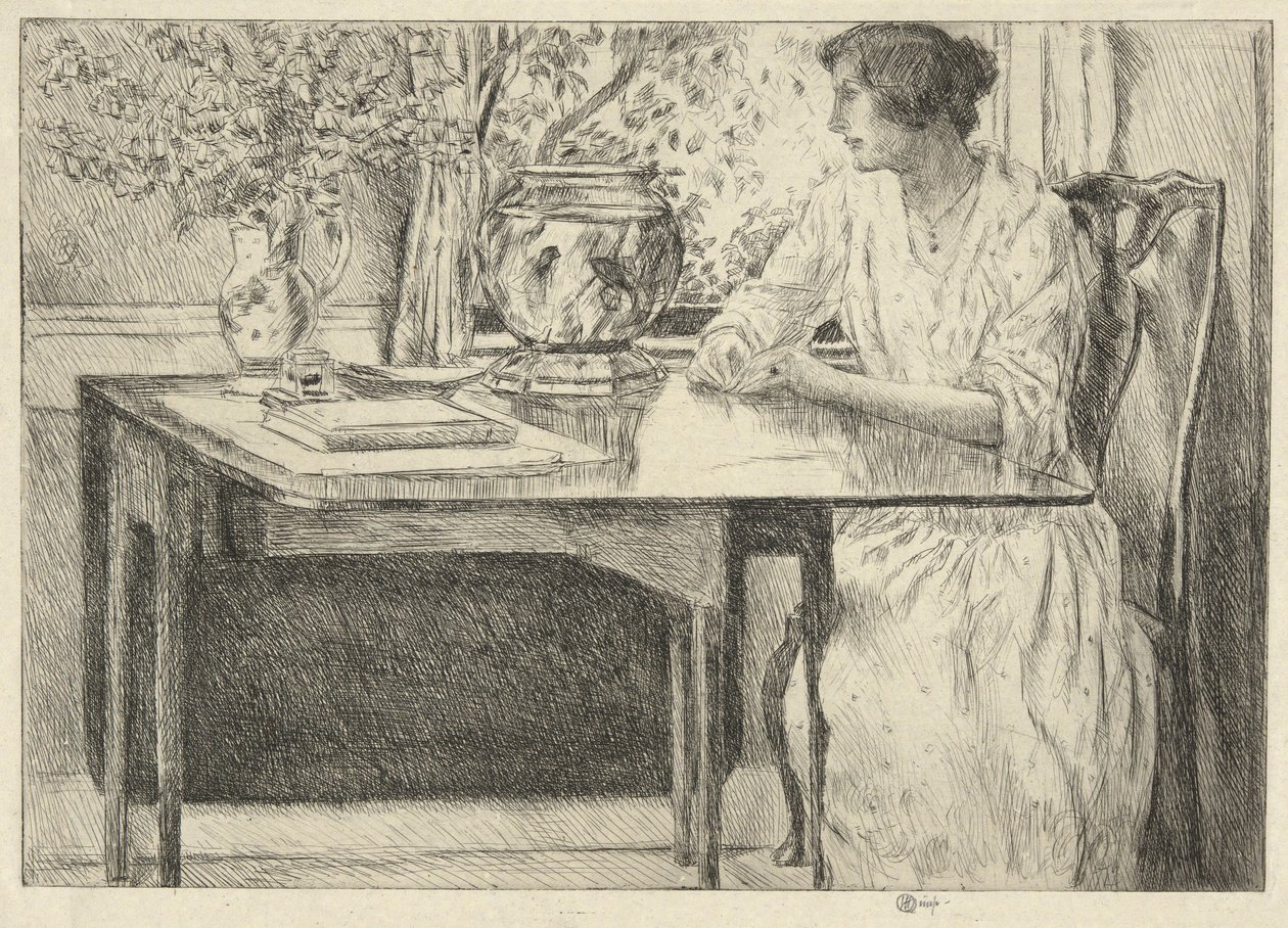 The Colonial Table (Holley House, Cos Cob) (recto); Landskap med låve (verso) av Childe Hassam