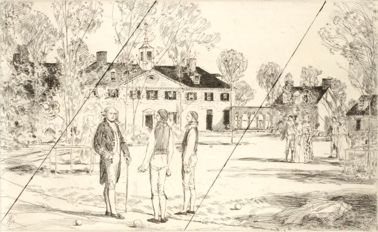 Washington på Mount Vernon (kansellert plate fra porteføljen «George Washingtons tohundreårsjubileumsopptog») av Childe Hassam
