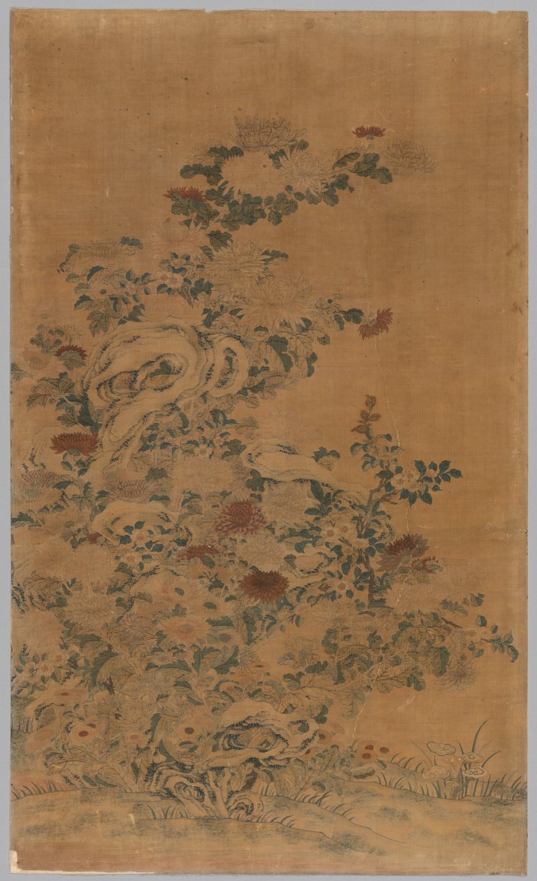 Kesi Panel: Steiner og krysantemum av China, Qing dynasty