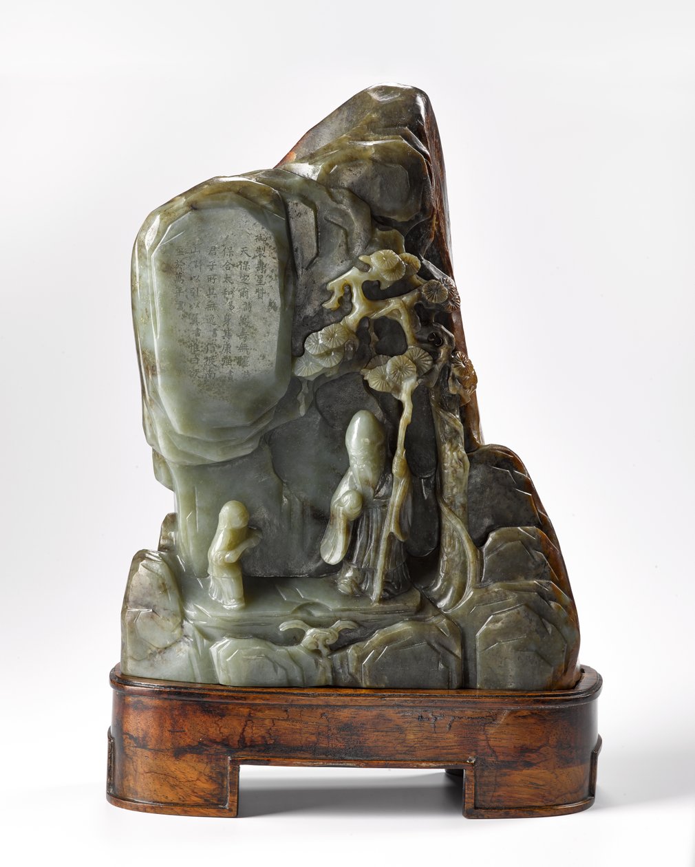 Børsteholder i form av et fjellandskap, som inneholder figuren til Lao-Zi, grunnleggeren av taoismen, Qing-dynastiet (utskåret jade) av Chinese School