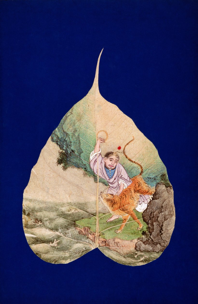 CBL C 1410 Bhadra med en tiger (penn og blekk og farger på et montert hellig Bodhi-blad) av Chinese School