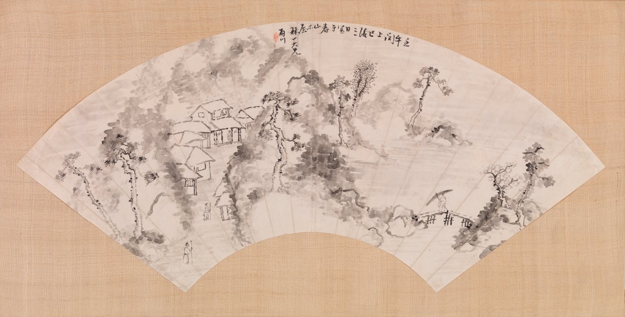 Vifte som viser et landskap, ca. 1600 (blekk på papir) av Chinese School