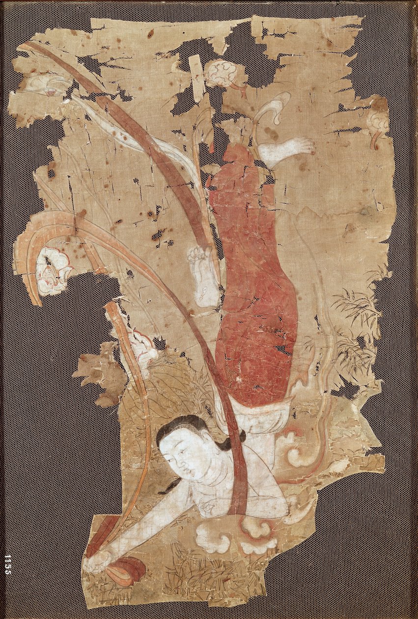 Flygende ånd eller, Apsaras, fra Dunhuang, Gansu-provinsen, 900-1000-tallet (maleri på silke) av Chinese School