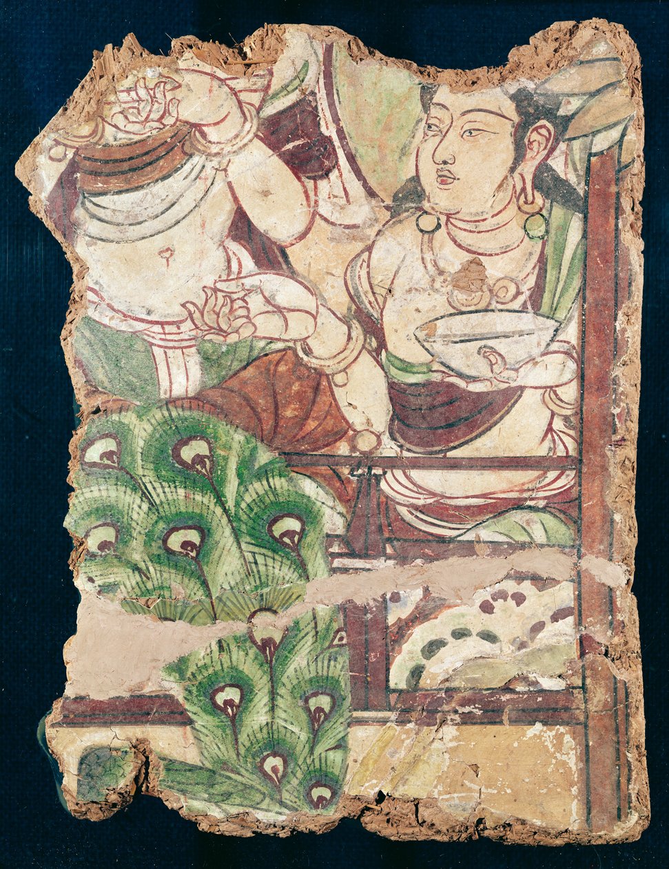 Fragment som viser et buddhistisk paradis, fra Duldur-Aqur, Xinjiang, ca. 700 e.Kr. (veggmaleri) av Chinese School