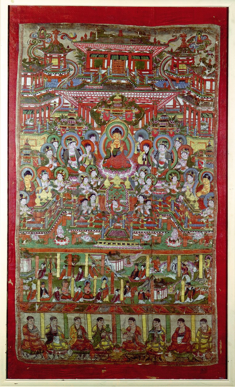 Paradise of Amitabha, fra Dunhuang, Gansu-provinsen (malt silke) av Chinese School