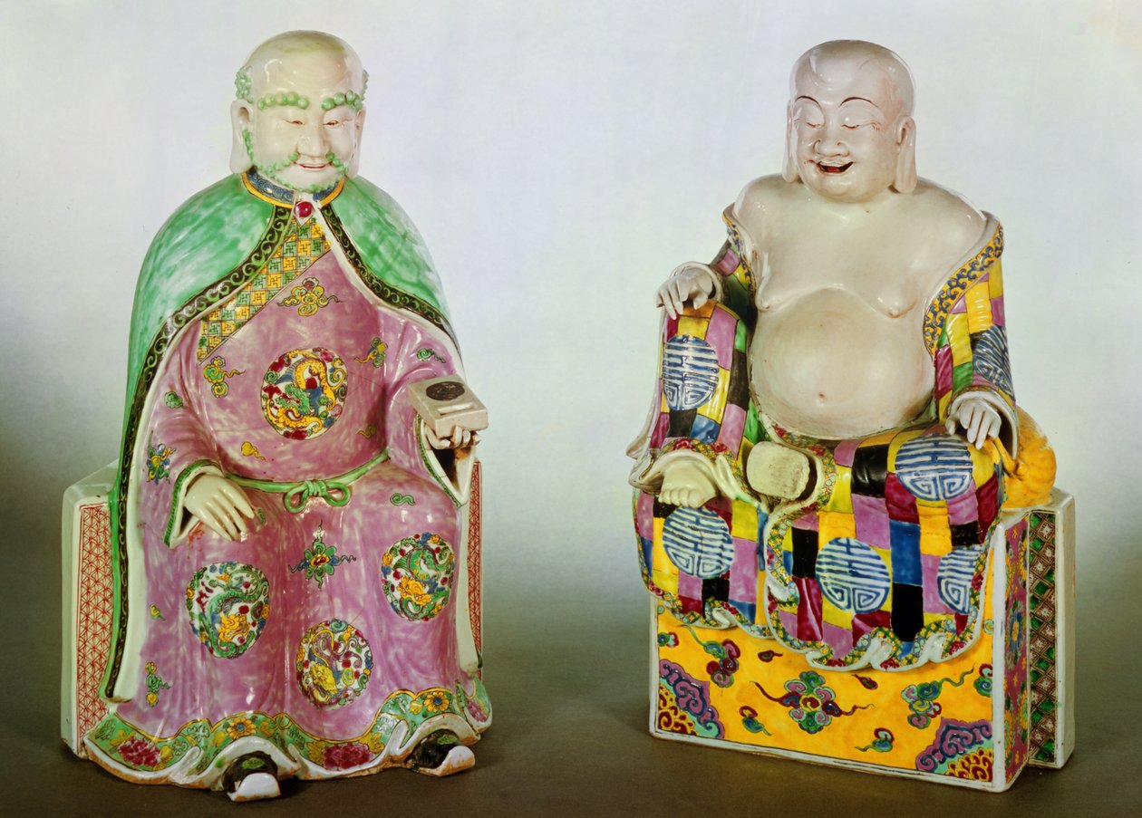 To figurer av Buddha, Chien Lung-perioden (1736–95) (porselen) av Chinese School