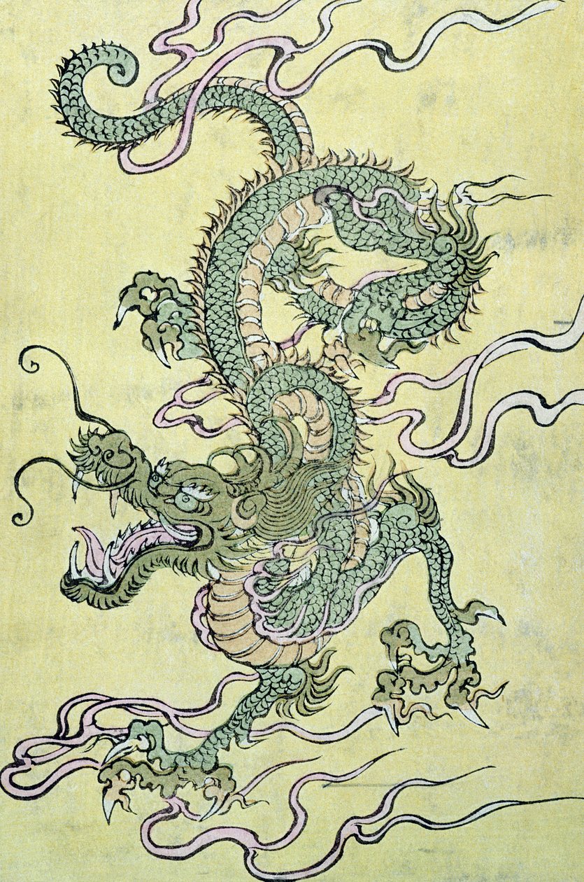 En kinesisk drage (farget treblokktrykk) av Chinese School