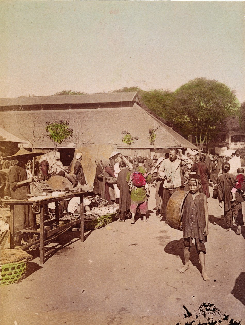 A Market in Tonkin, ca. 1899-1900 (farget bilde) av Chinese School