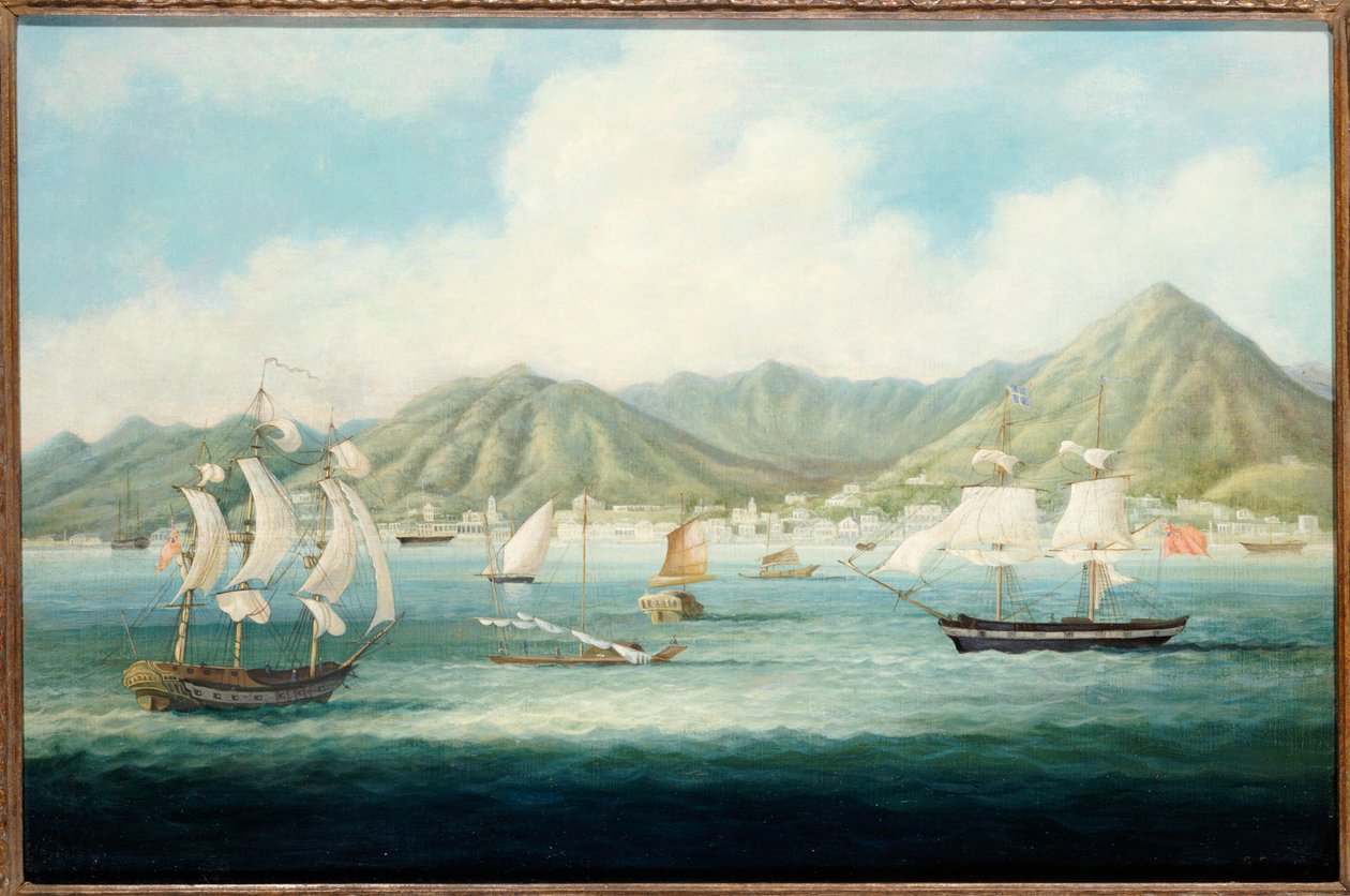 En utsikt over Victoria, Hong Kong med britiske skip og andre fartøyer, ca. 1850 av Chinese School