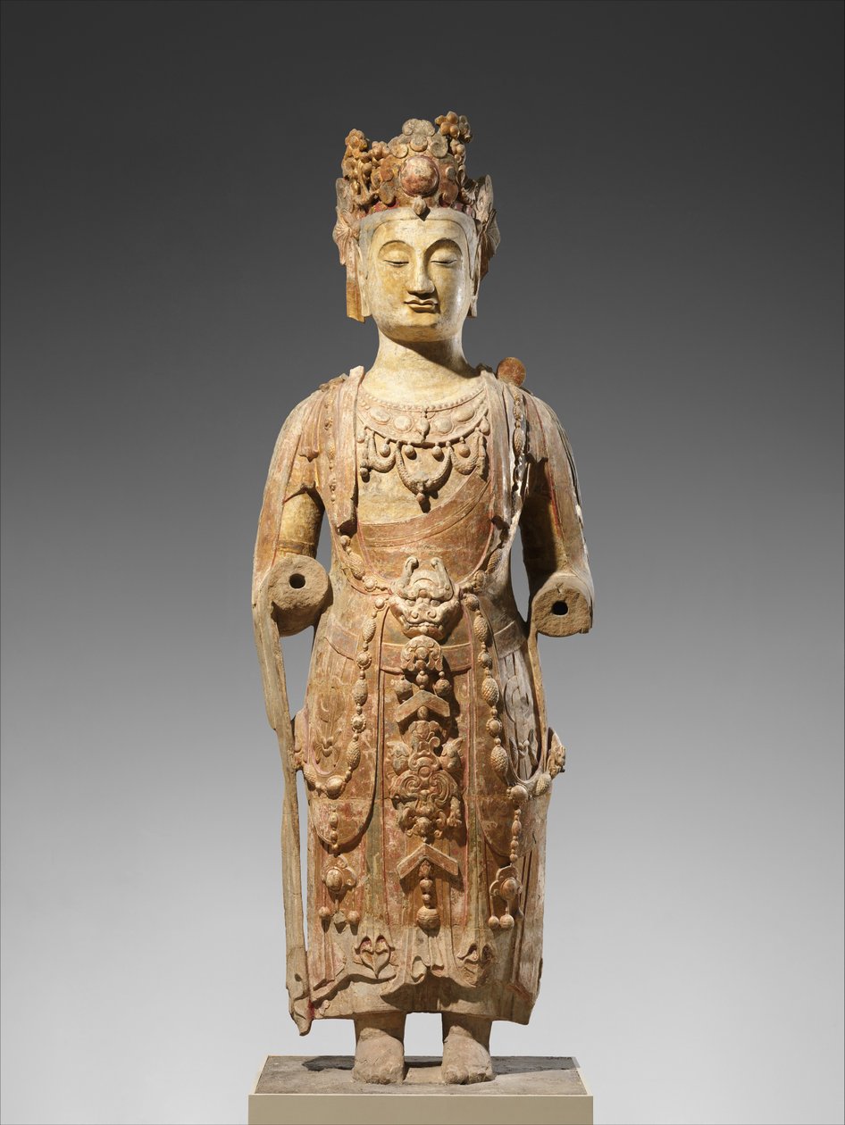 Bodhisattva, sannsynligvis Avalokiteshvara (Guanyin), ca. 550-60 (sandstein med pigment) av Chinese School