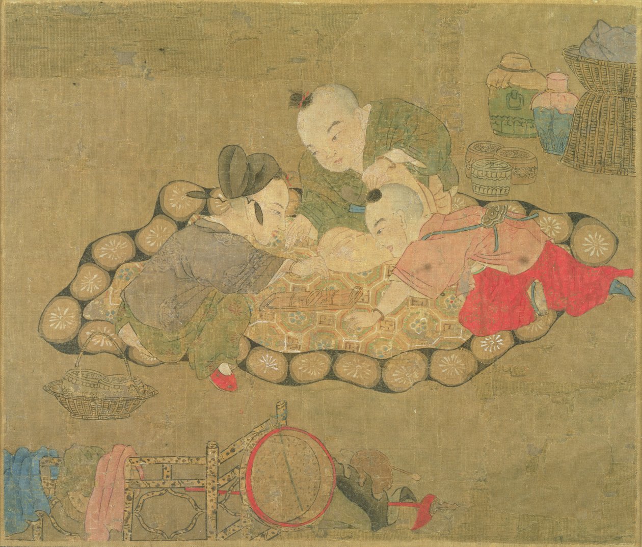 Barn som leker, Ming-dynastiet, 1500 (wc på silke) av Chinese School