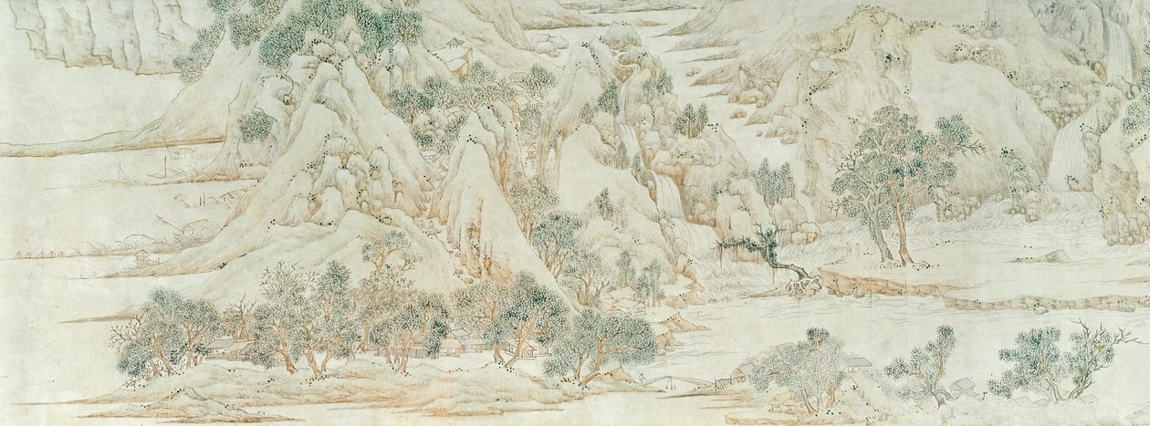 Kinesisk landskap, Ming-dynastiet (penn- og blekkvask på papir) av Chinese School