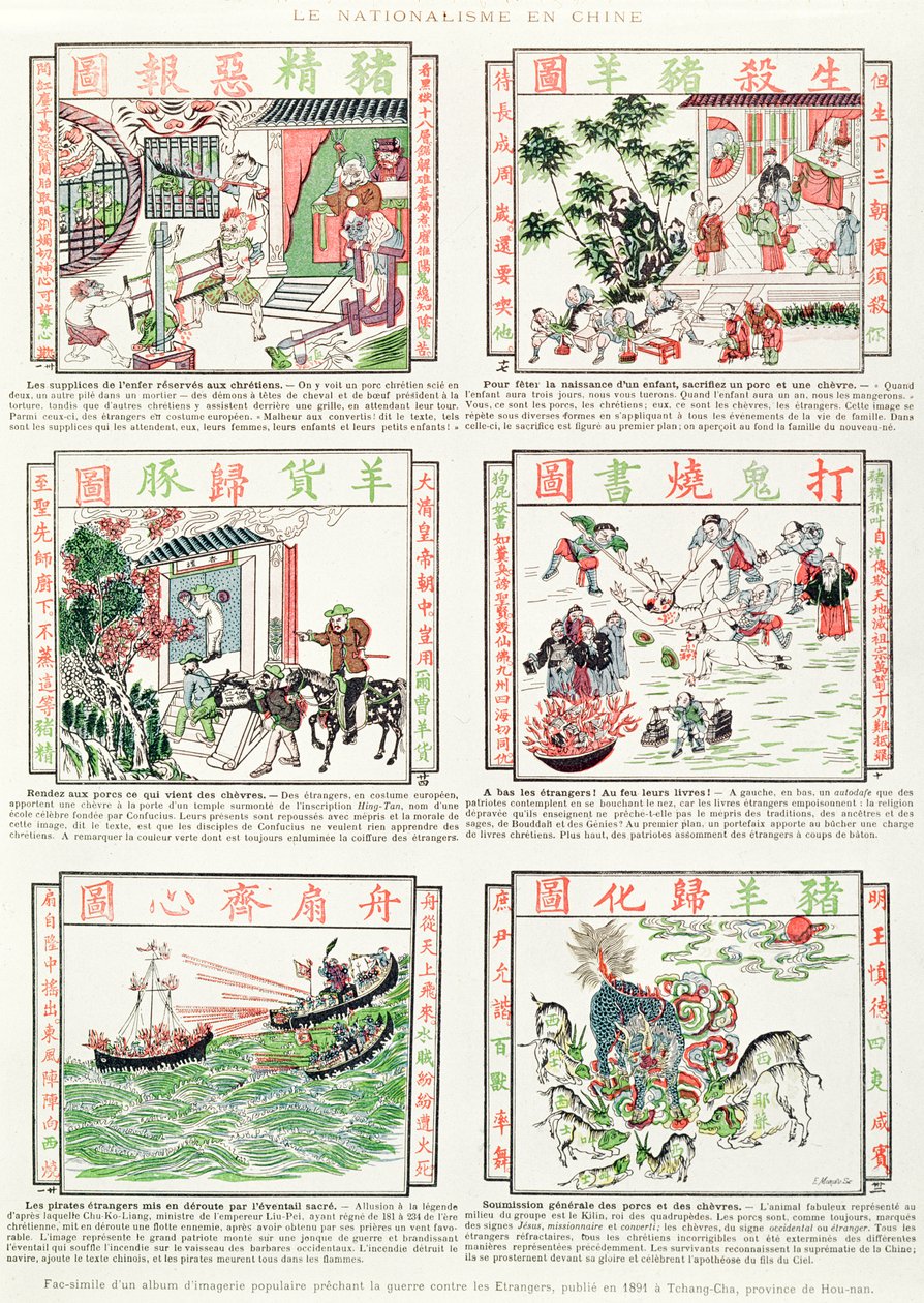 Kinesiske nasjonalistiske og anti-europeiske bilder, fra et faksimilealbum med populære bilder som forkynner krig mot utlendinger, 1891 av Chinese School