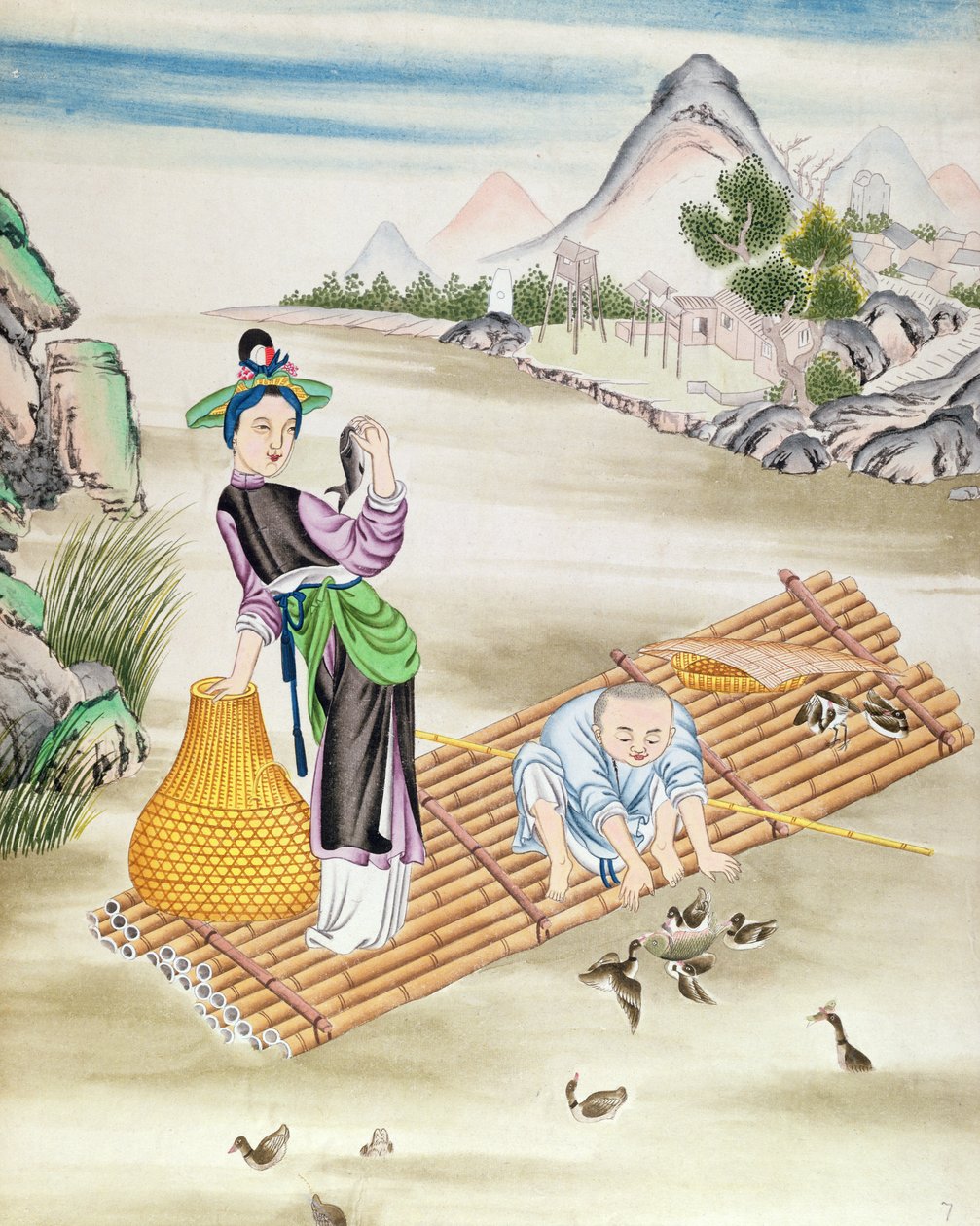 Kinesere bruker skarv for å fange fisk (wc på papir) av Chinese School