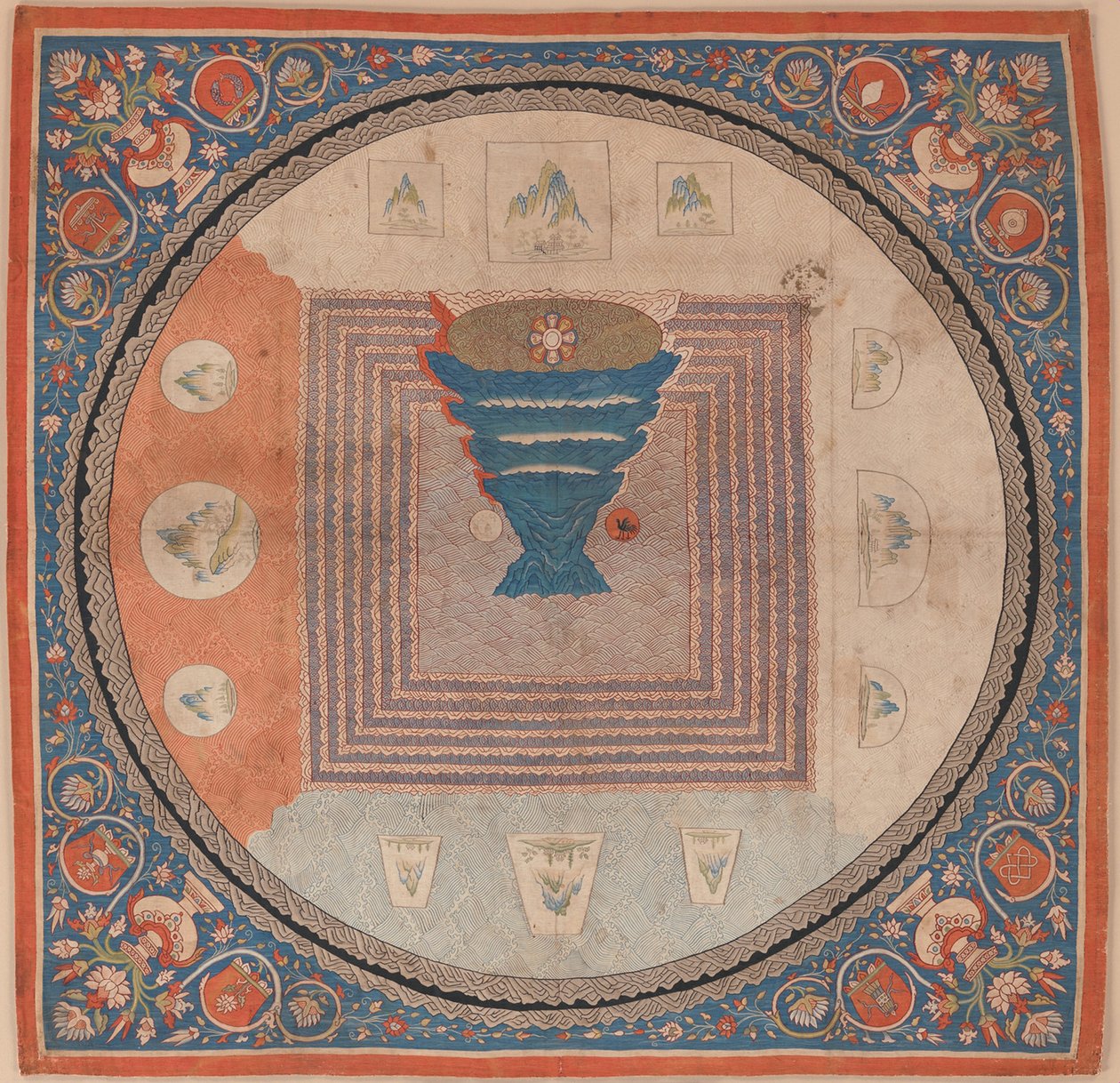 Kosmologisk mandala med Mount Meru av Chinese School