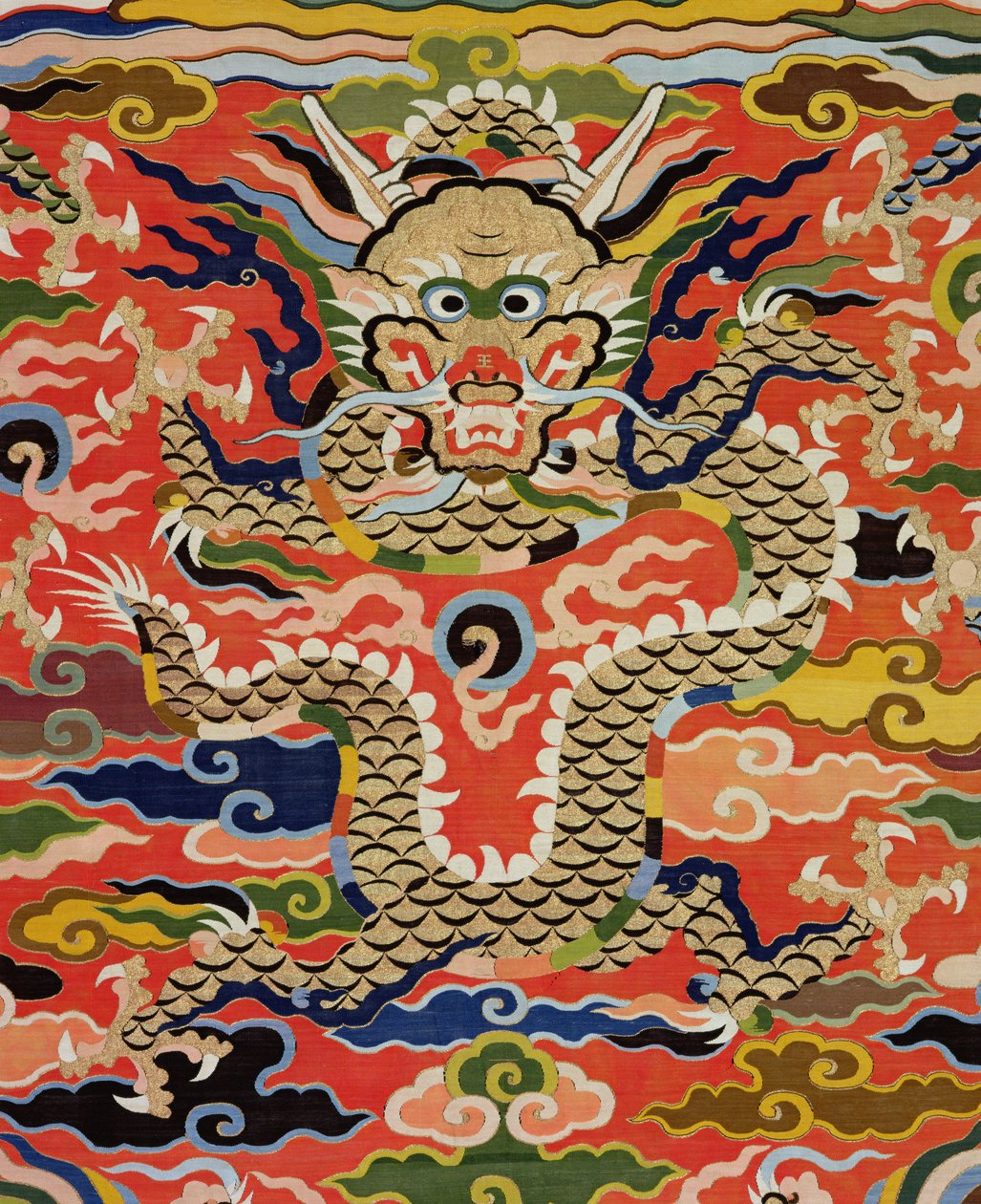 Detalj fra stoff som viser en Kossu med fem drager, Wanli-perioden, 1573-1619 (silke) (se 206710) av Chinese School