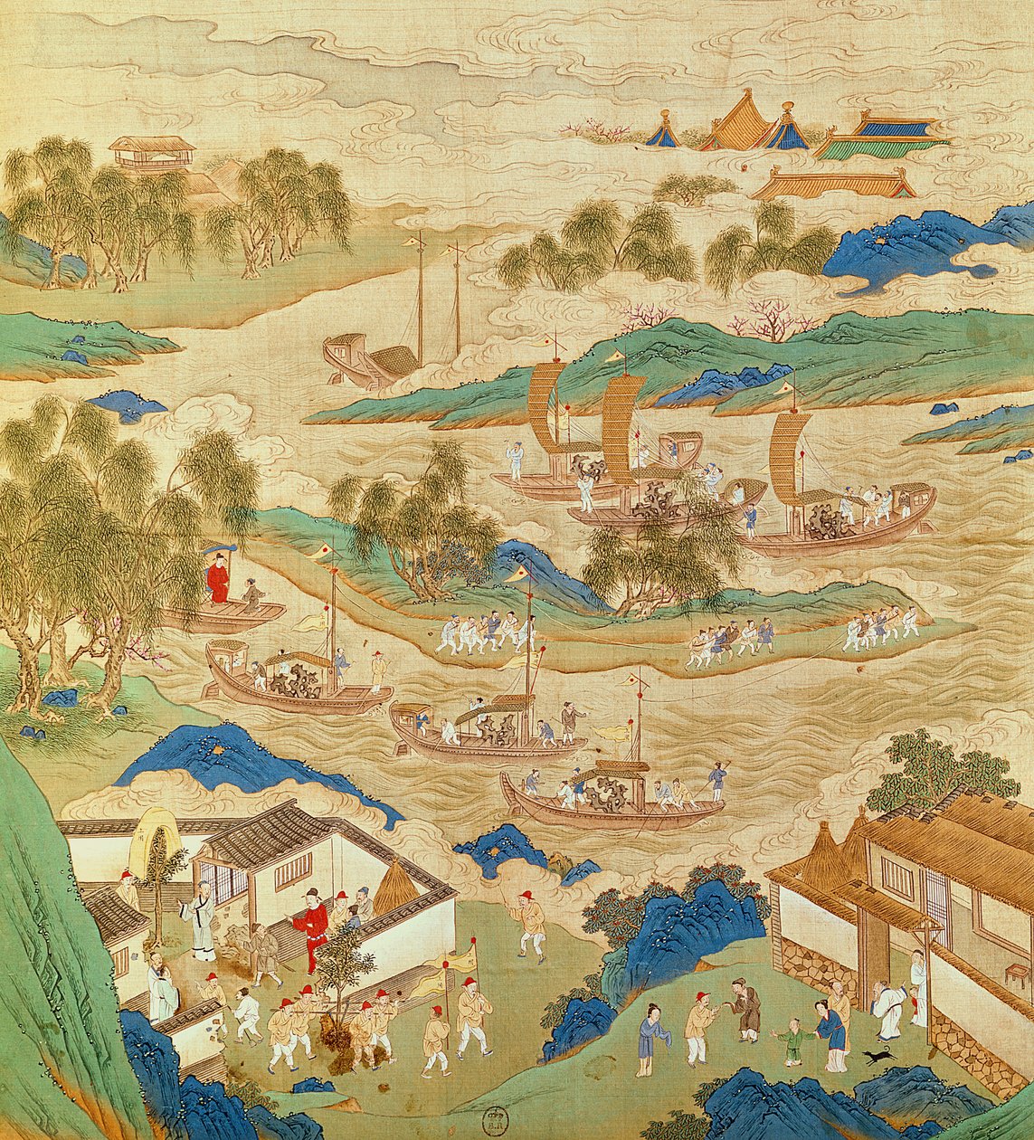 Keiser Hui Tsung (r.1100-26) transporterer gjennomhullede steiner og trær med merkelig form, fra en History of the Emperors of China (farge på silke) av Chinese School