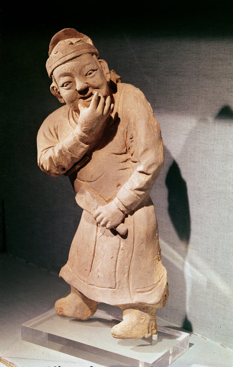 Figur av en skuespiller som plystrer, fra Jiaozuo, Henan, Yuan-dynastiet (1271-1368) (terrakotta) av Chinese School