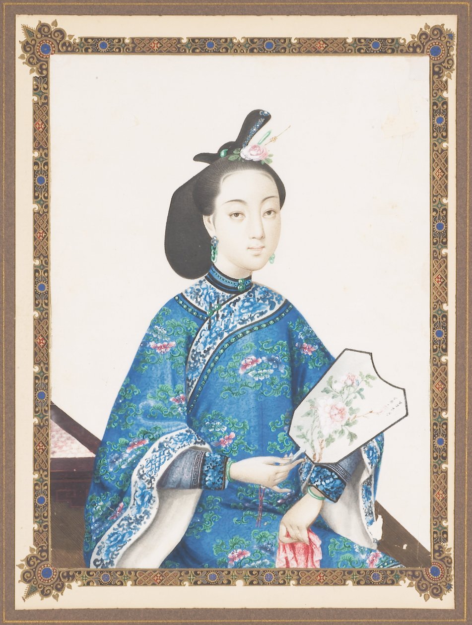 Innrammet portrett av Howquas kone, ca. 1850-70 av Chinese School